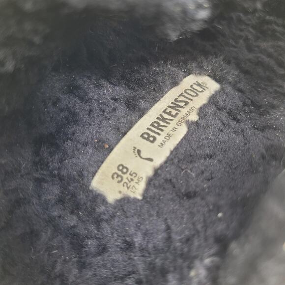 Birkenstock Arizona Sandals Women EU38 US7 Black Shearling Suede Slip On Comfort - Picture 8 of 9